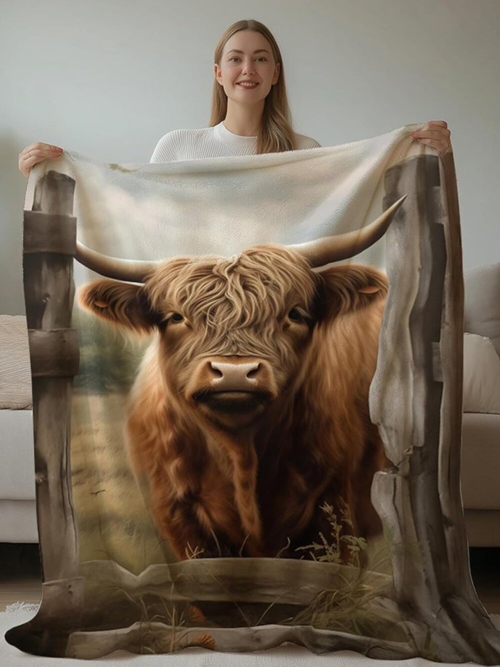 Highland Cattle Throw Blanket Rustic Farmhouse Cow Blanket Farm Animal Blanket V